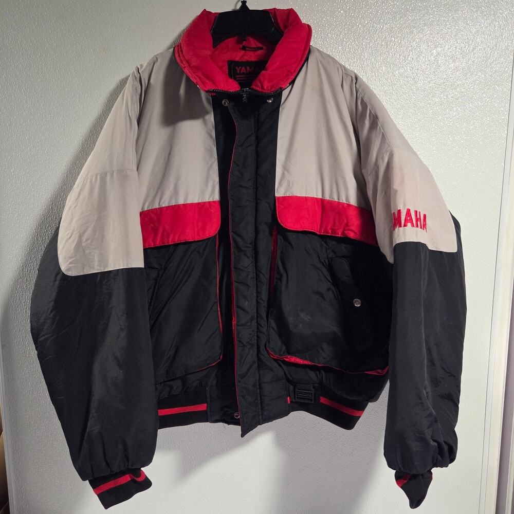 Vintage Yamaha Jacket Mens XL Black Red Maxim Wear Snowmobile Bomber
